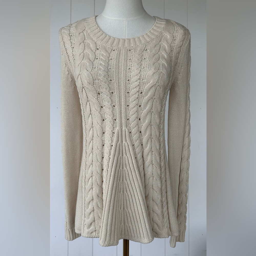 Cabi Brand Women’s A-Line Cable Knit Sweater Cross Lace Back‎ Size XS